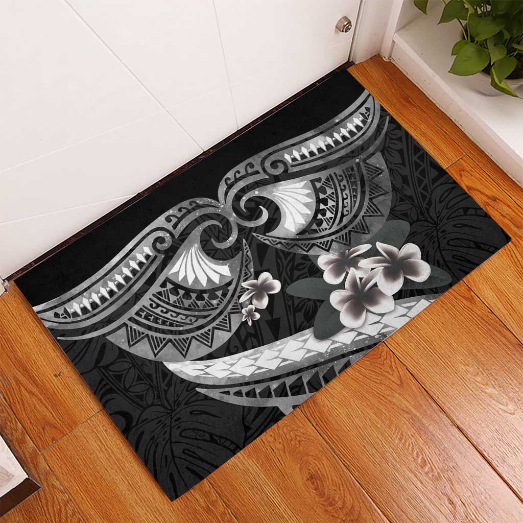 Black Polynesia Rubber Doormat Tribal Pattern Tropical Frangipani LT14 - Polynesian Pride