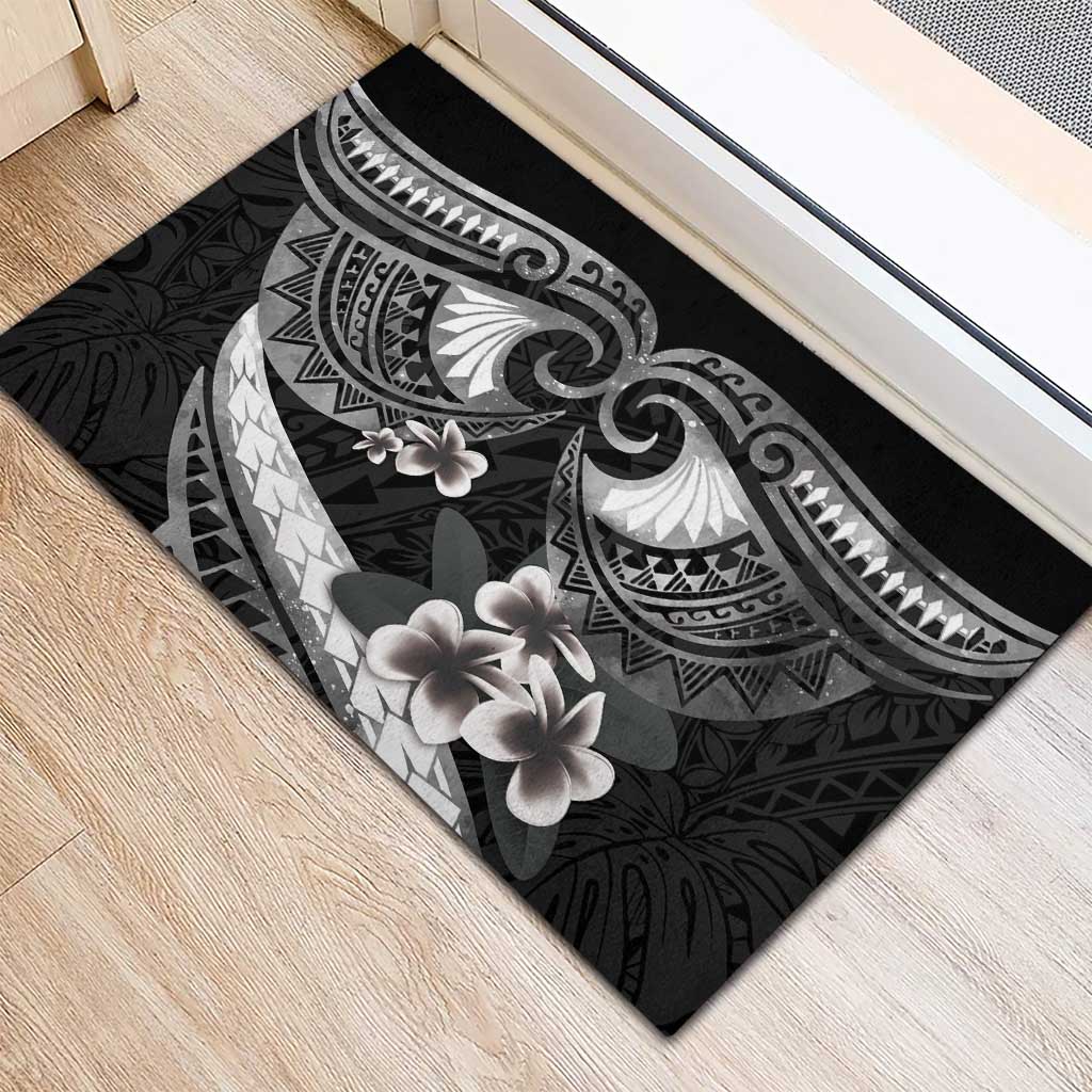 Black Polynesia Rubber Doormat Tribal Pattern Tropical Frangipani LT14 - Polynesian Pride