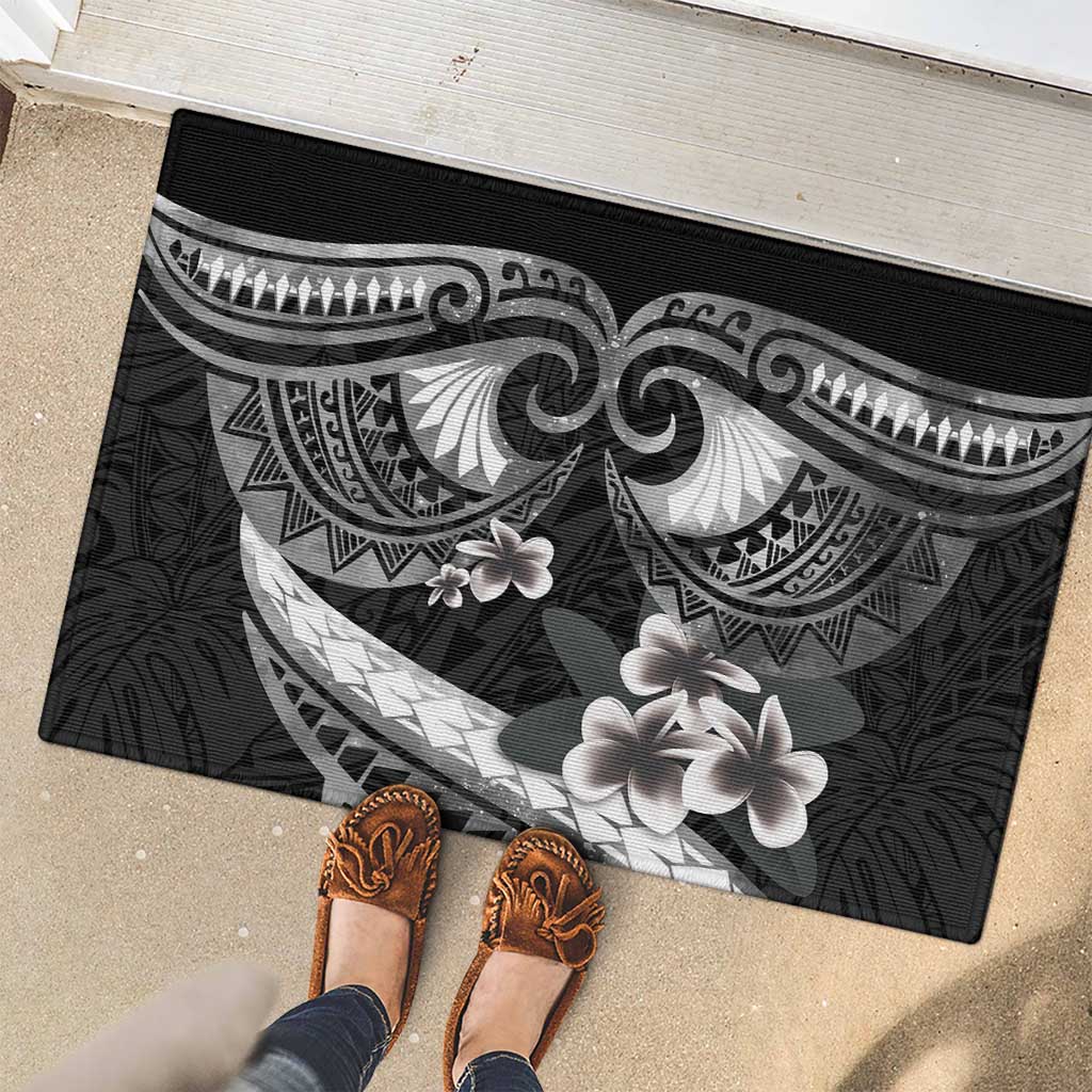 Black Polynesia Rubber Doormat Tribal Pattern Tropical Frangipani LT14 - Polynesian Pride