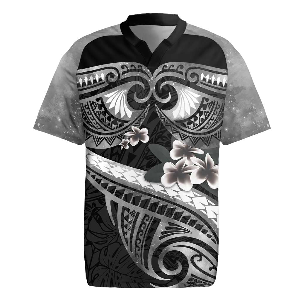 Black Polynesia Rugby Jersey Tribal Pattern Tropical Frangipani LT14 Black - Polynesian Pride