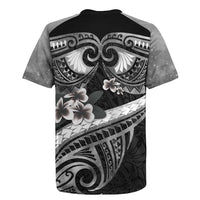Black Polynesia Rugby Jersey Tribal Pattern Tropical Frangipani LT14 - Polynesian Pride