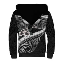 Black Polynesia Sherpa Hoodie Tribal Pattern Tropical Frangipani LT14 - Polynesian Pride