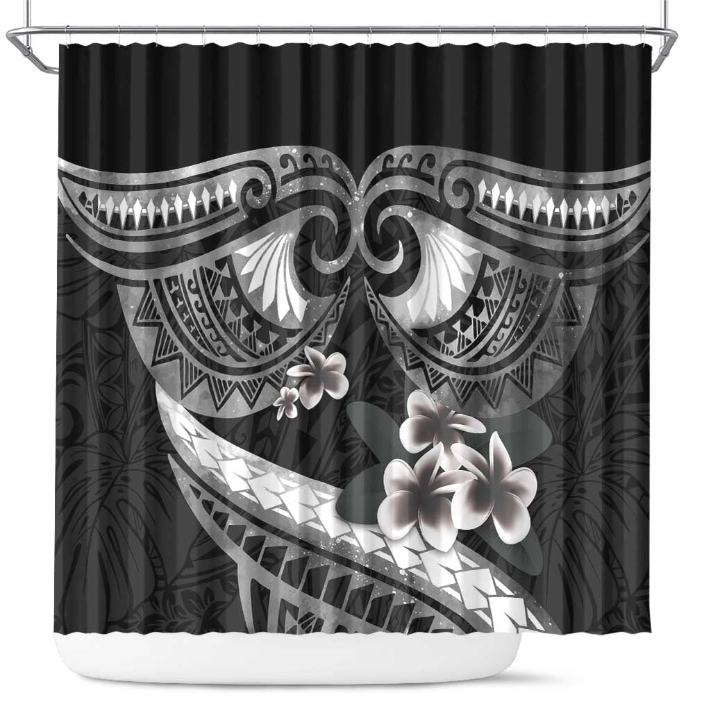 Black Polynesia Shower Curtain Tribal Pattern Tropical Frangipani