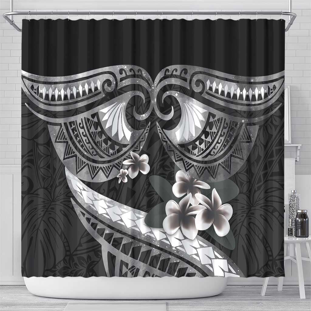 Black Polynesia Shower Curtain Tribal Pattern Tropical Frangipani