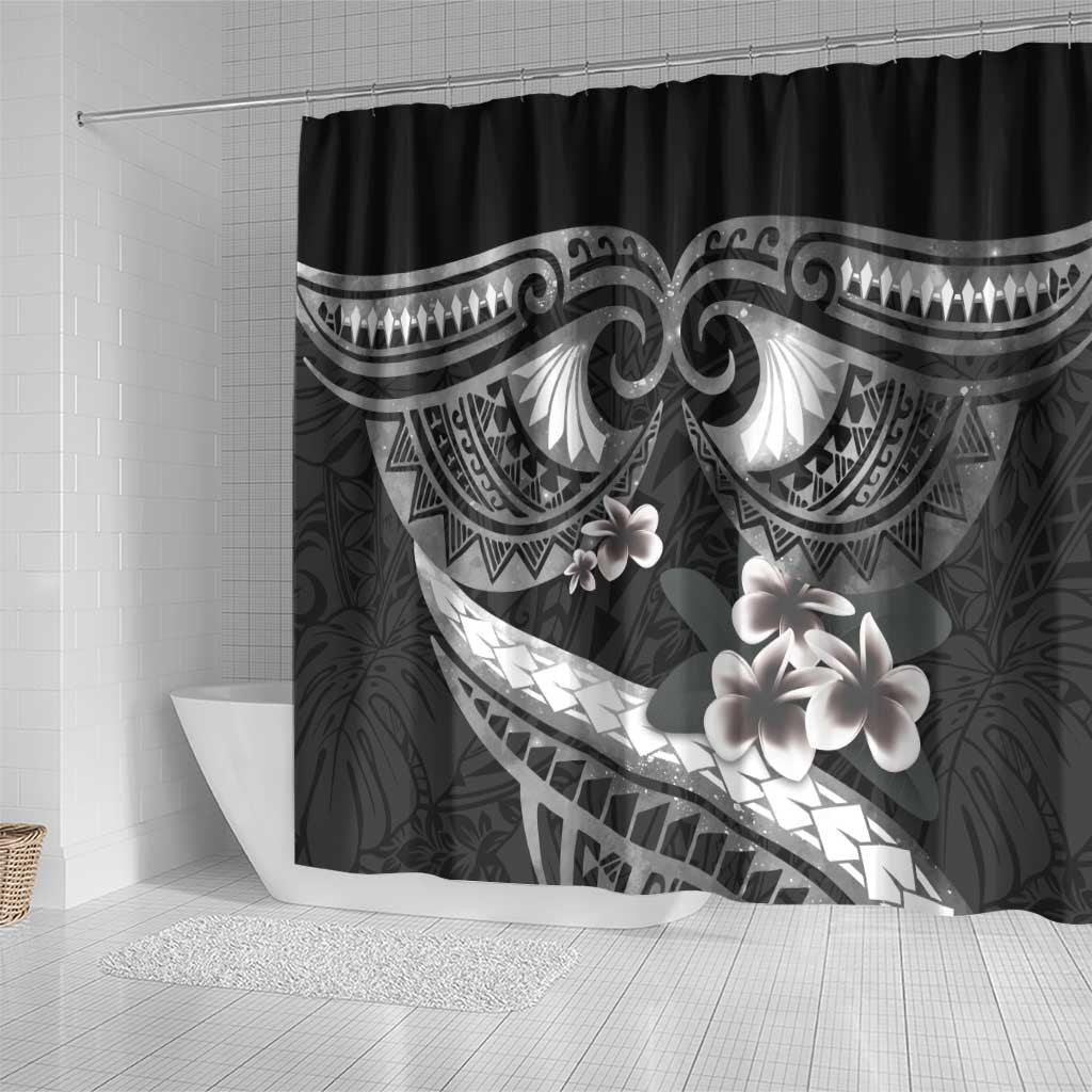 Black Polynesia Shower Curtain Tribal Pattern Tropical Frangipani