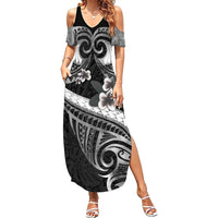 Black Polynesia Summer Maxi Dress Tribal Pattern Tropical Frangipani LT14 Women Black - Polynesian Pride