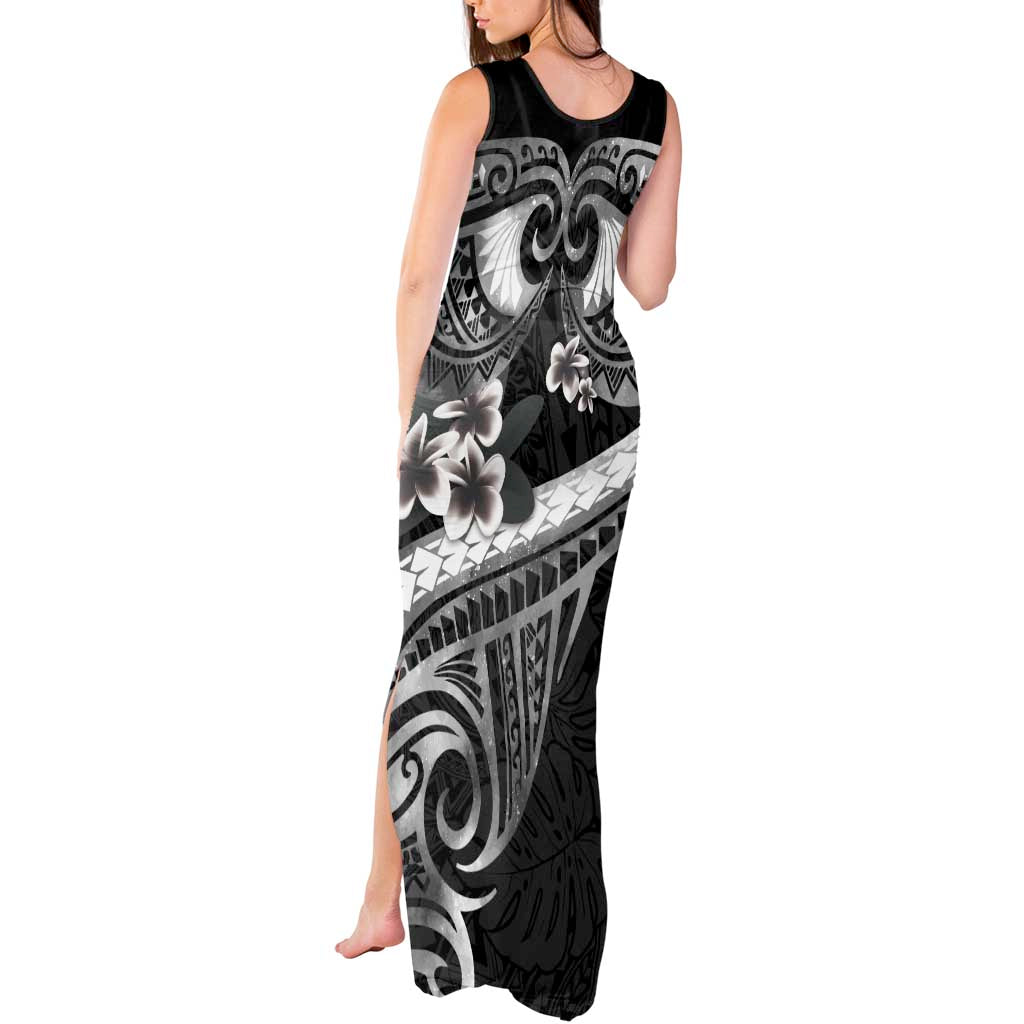 Black Polynesia Tank Maxi Dress Tribal Pattern Tropical Frangipani LT14 - Polynesian Pride