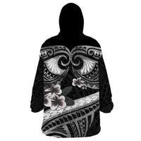 Black Polynesia Wearable Blanket Hoodie Tribal Pattern Tropical Frangipani LT14 - Polynesian Pride