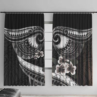 Black Polynesia Window Curtain Tribal Pattern Tropical Frangipani LT14 With Hooks Black - Polynesian Pride