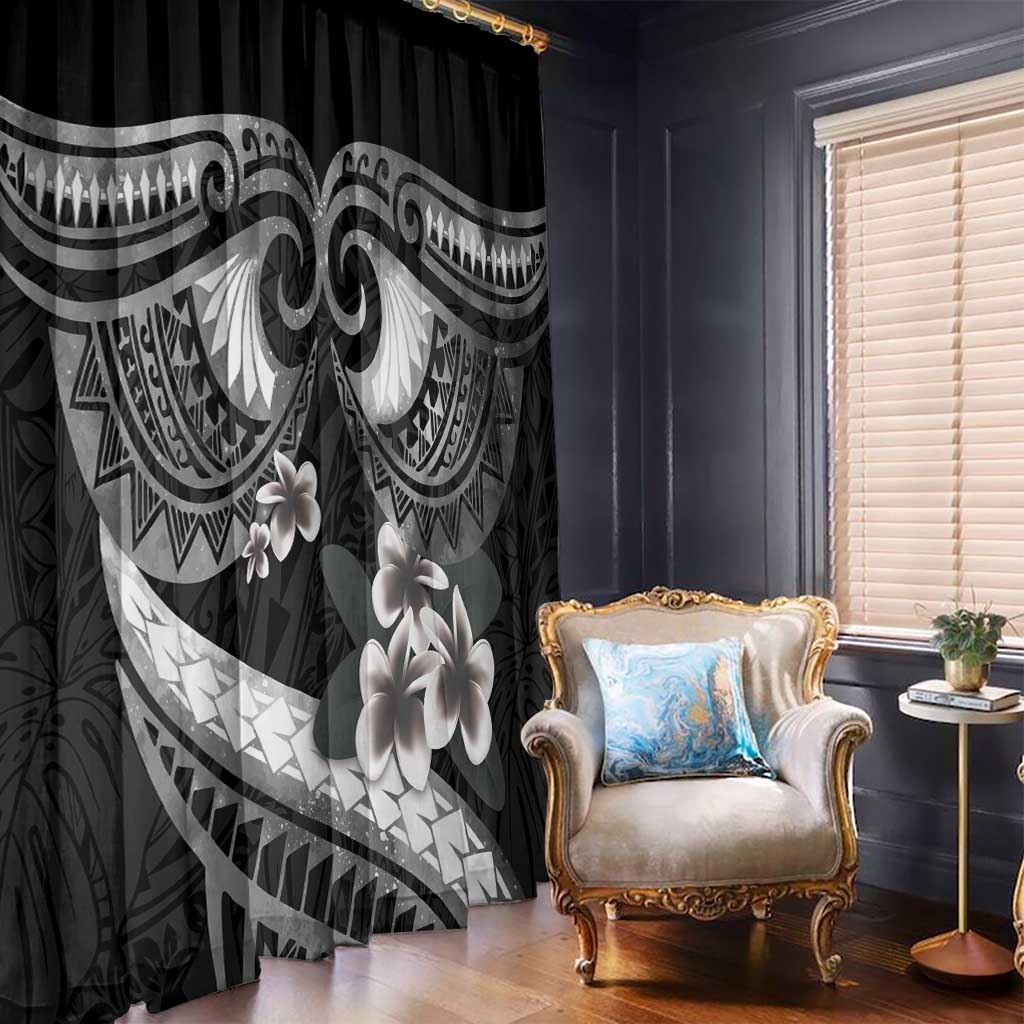 Black Polynesia Window Curtain Tribal Pattern Tropical Frangipani LT14 - Polynesian Pride