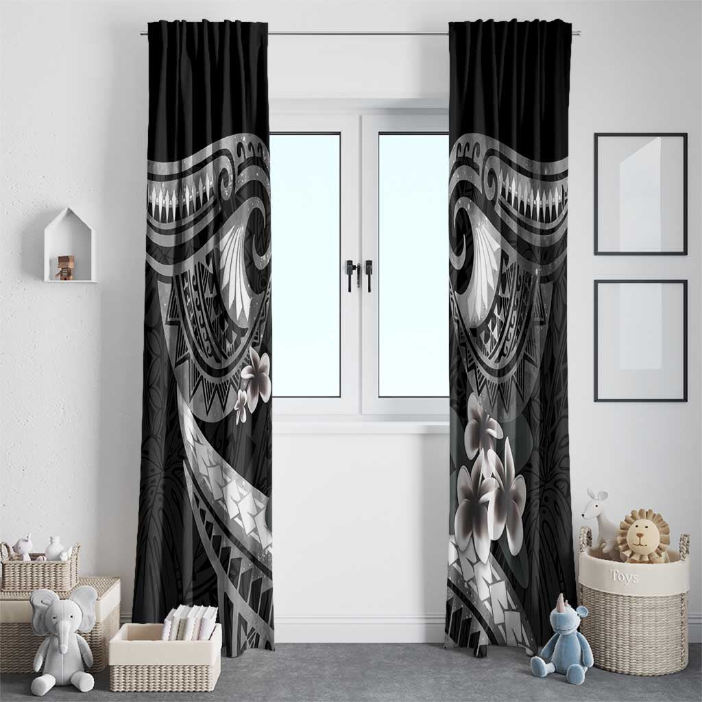 Black Polynesia Window Curtain Tribal Pattern Tropical Frangipani LT14 - Polynesian Pride