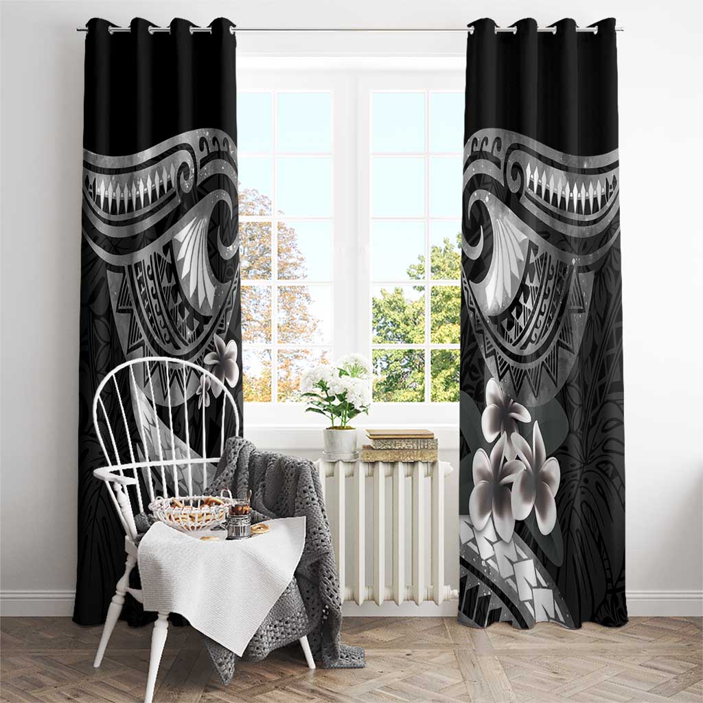 Black Polynesia Window Curtain Tribal Pattern Tropical Frangipani LT14 - Polynesian Pride