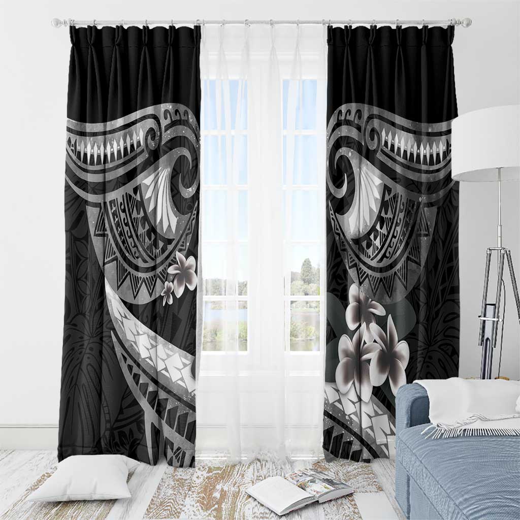 Black Polynesia Window Curtain Tribal Pattern Tropical Frangipani LT14 - Polynesian Pride