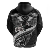 Black Polynesia Zip Hoodie Tribal Pattern Tropical Frangipani