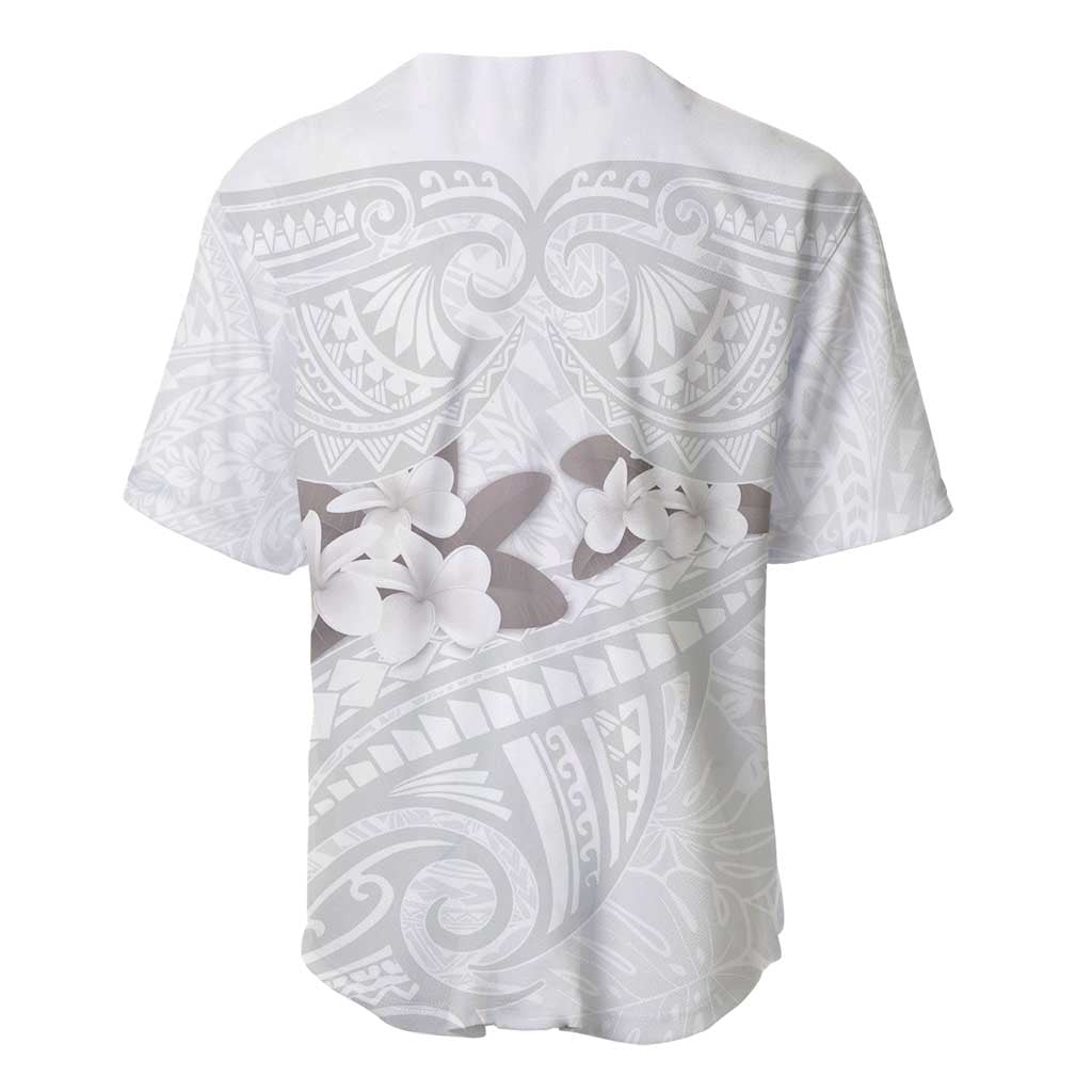 White Polynesia Baseball Jersey Tribal Pattern Tropical Frangipani