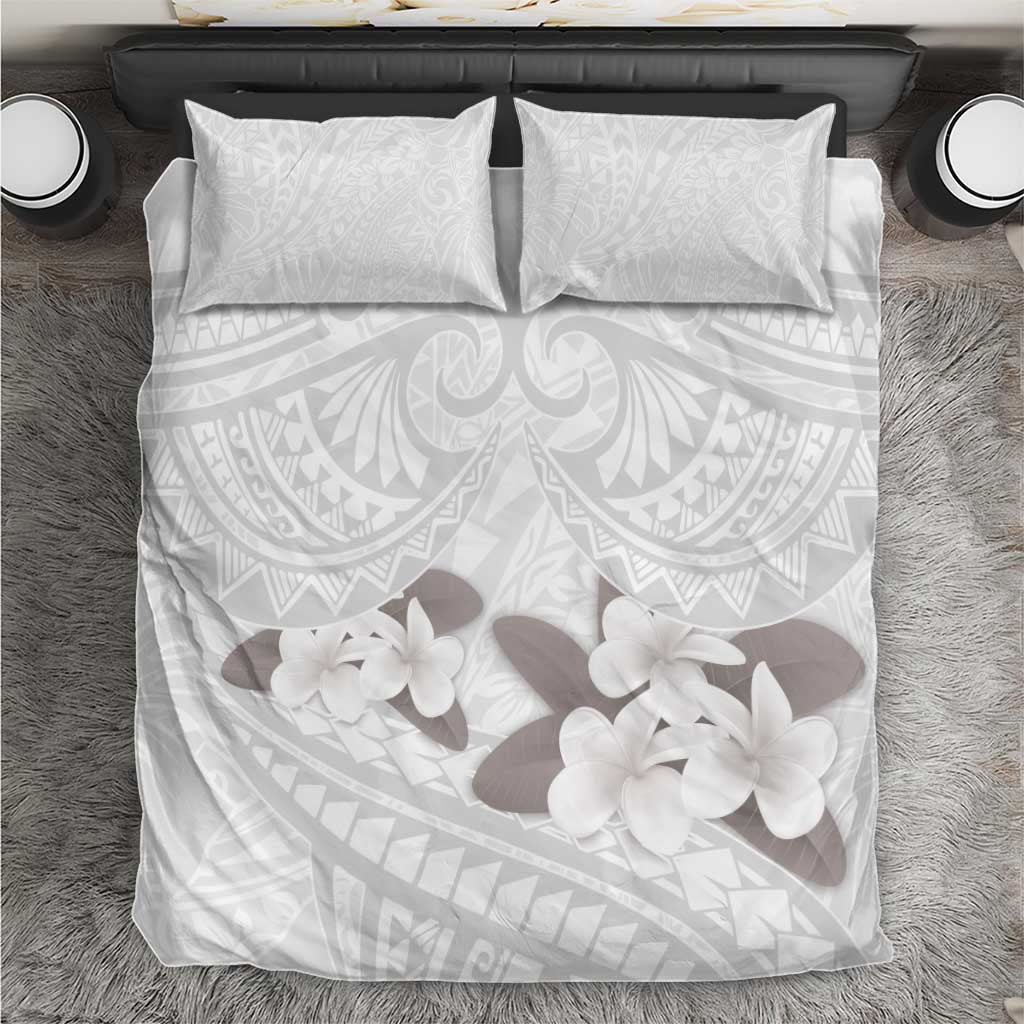 White Polynesia Bedding Set Tribal Pattern Tropical Frangipani