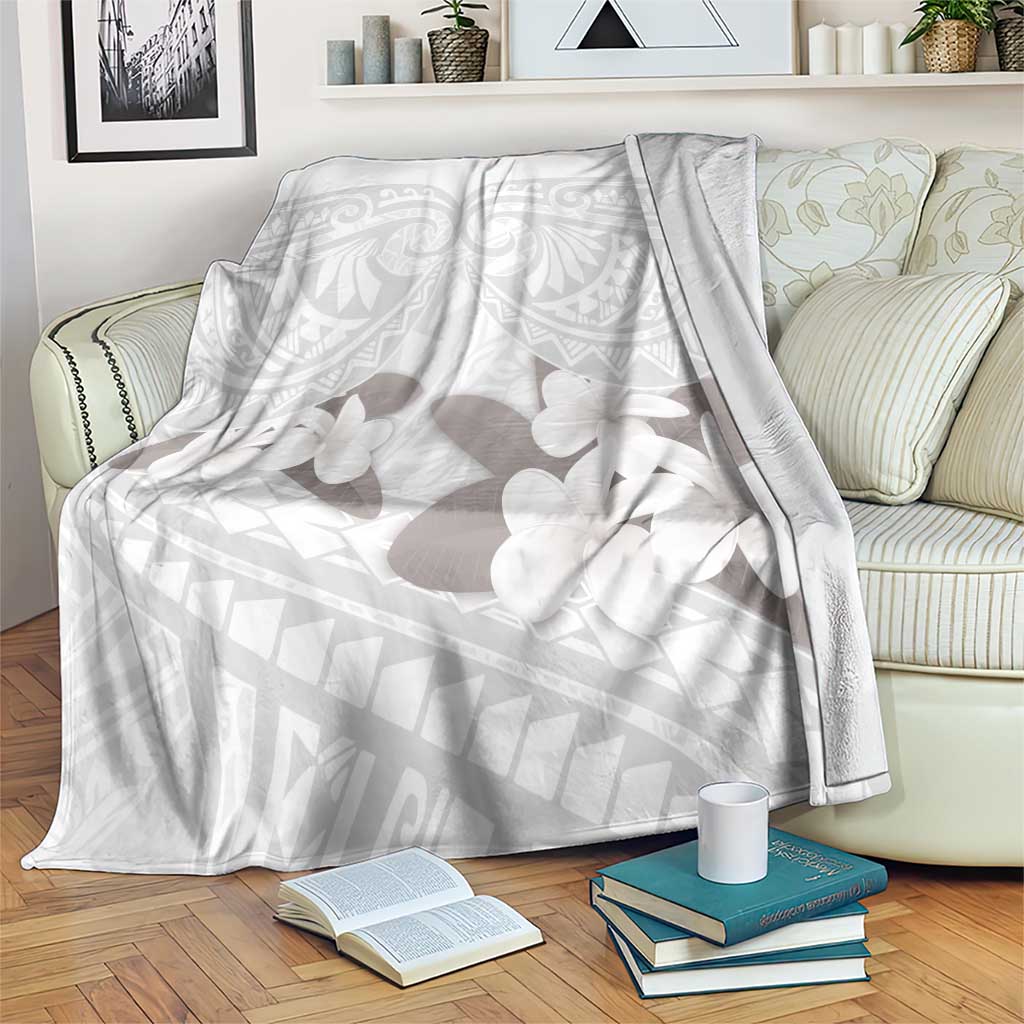 White Polynesia Blanket Tribal Pattern Tropical Frangipani LT14 White - Polynesian Pride