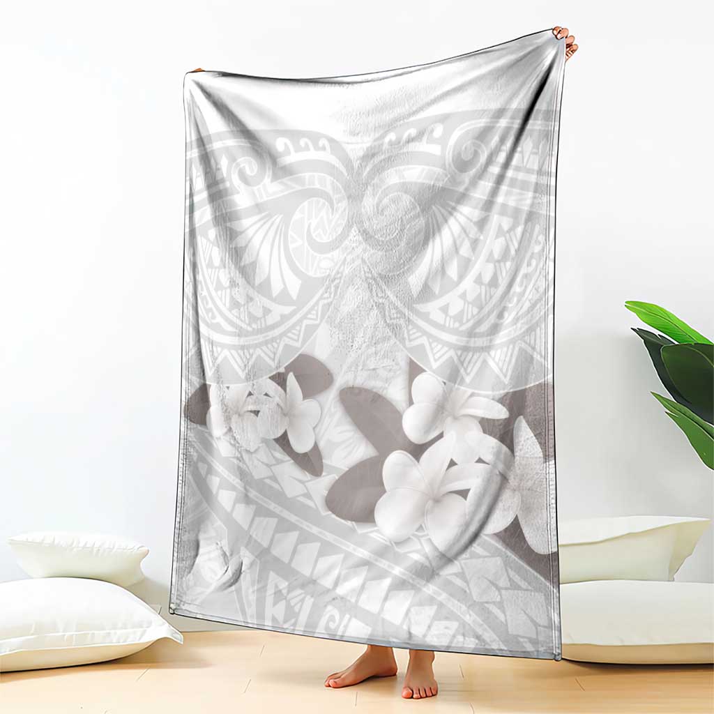 White Polynesia Blanket Tribal Pattern Tropical Frangipani LT14 - Polynesian Pride