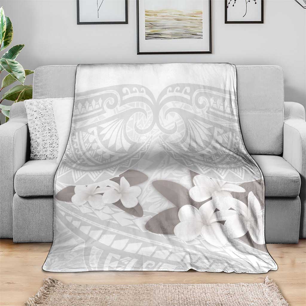 White Polynesia Blanket Tribal Pattern Tropical Frangipani LT14 - Polynesian Pride