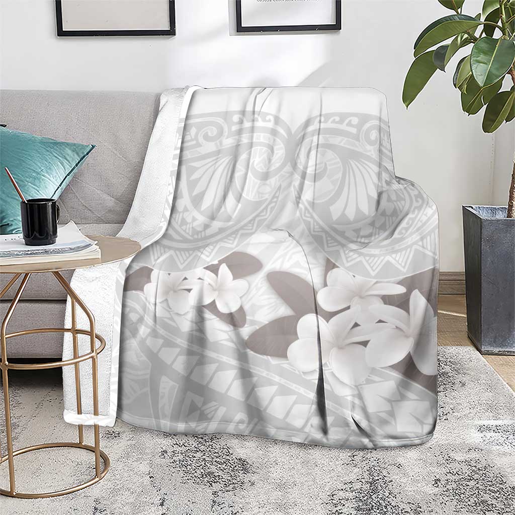 White Polynesia Blanket Tribal Pattern Tropical Frangipani LT14 - Polynesian Pride