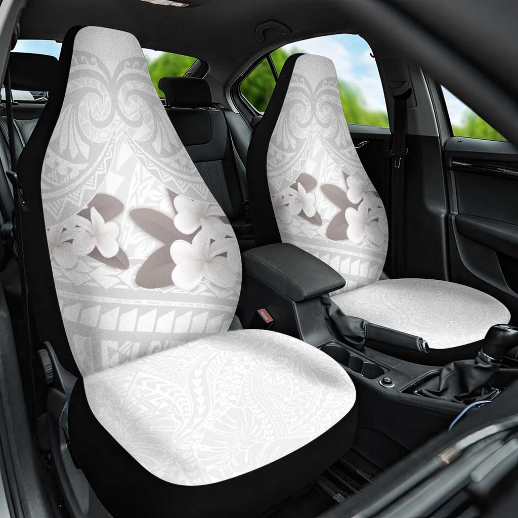 White Polynesia Car Seat Cover Tribal Pattern Tropical Frangipani