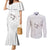 White Polynesia Couples Matching Mermaid Dress and Long Sleeve Button Shirt Tribal Pattern Tropical Frangipani