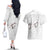 White Polynesia Couples Matching Off The Shoulder Long Sleeve Dress and Hawaiian Shirt Tribal Pattern Tropical Frangipani