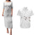 White Polynesia Couples Matching Puletasi and Hawaiian Shirt Tribal Pattern Tropical Frangipani
