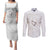 White Polynesia Couples Matching Puletasi and Long Sleeve Button Shirt Tribal Pattern Tropical Frangipani