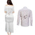 White Polynesia Couples Matching Puletasi and Long Sleeve Button Shirt Tribal Pattern Tropical Frangipani