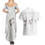 White Polynesia Couples Matching Summer Maxi Dress and Hawaiian Shirt Tribal Pattern Tropical Frangipani