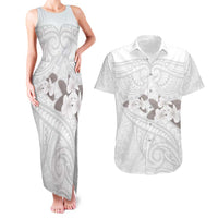 White Polynesia Couples Matching Tank Maxi Dress and Hawaiian Shirt Tribal Pattern Tropical Frangipani LT14 White - Polynesian Pride