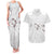 White Polynesia Couples Matching Tank Maxi Dress and Hawaiian Shirt Tribal Pattern Tropical Frangipani