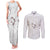 White Polynesia Couples Matching Tank Maxi Dress and Long Sleeve Button Shirt Tribal Pattern Tropical Frangipani