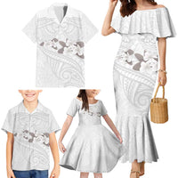 White Polynesia Family Matching Mermaid Dress and Hawaiian Shirt Tribal Pattern Tropical Frangipani
