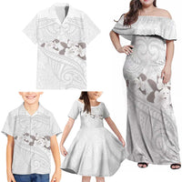 White Polynesia Family Matching Off Shoulder Maxi Dress and Hawaiian Shirt Tribal Pattern Tropical Frangipani LT14 - Polynesian Pride