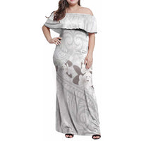 White Polynesia Family Matching Off Shoulder Maxi Dress and Hawaiian Shirt Tribal Pattern Tropical Frangipani LT14 Mom's Dress White - Polynesian Pride