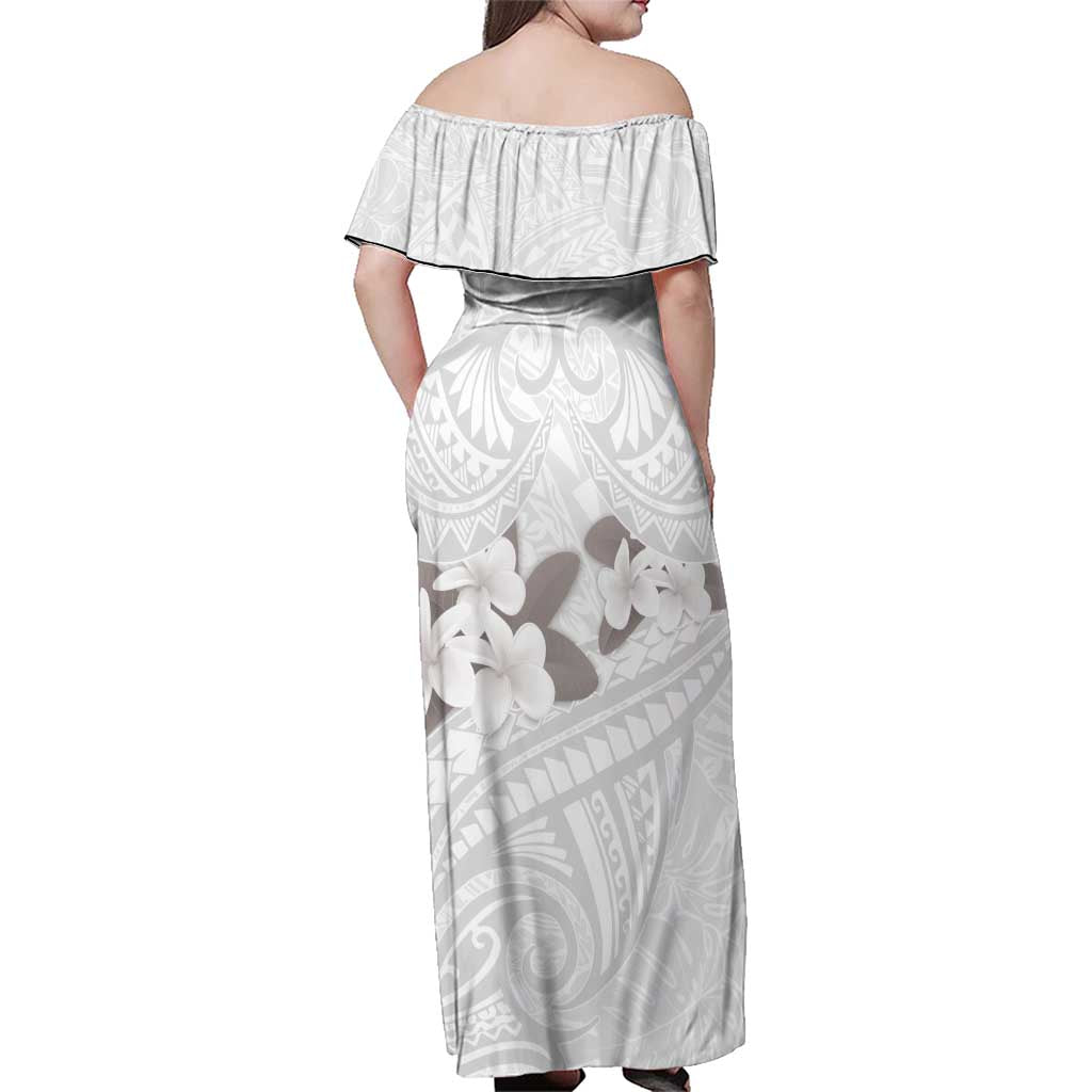 White Polynesia Family Matching Off Shoulder Maxi Dress and Hawaiian Shirt Tribal Pattern Tropical Frangipani LT14 - Polynesian Pride