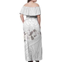White Polynesia Family Matching Off Shoulder Maxi Dress and Hawaiian Shirt Tribal Pattern Tropical Frangipani LT14 - Polynesian Pride