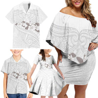 White Polynesia Family Matching Off Shoulder Short Dress and Hawaiian Shirt Tribal Pattern Tropical Frangipani LT14 - Polynesian Pride