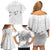 White Polynesia Family Matching Off Shoulder Short Dress and Hawaiian Shirt Tribal Pattern Tropical Frangipani