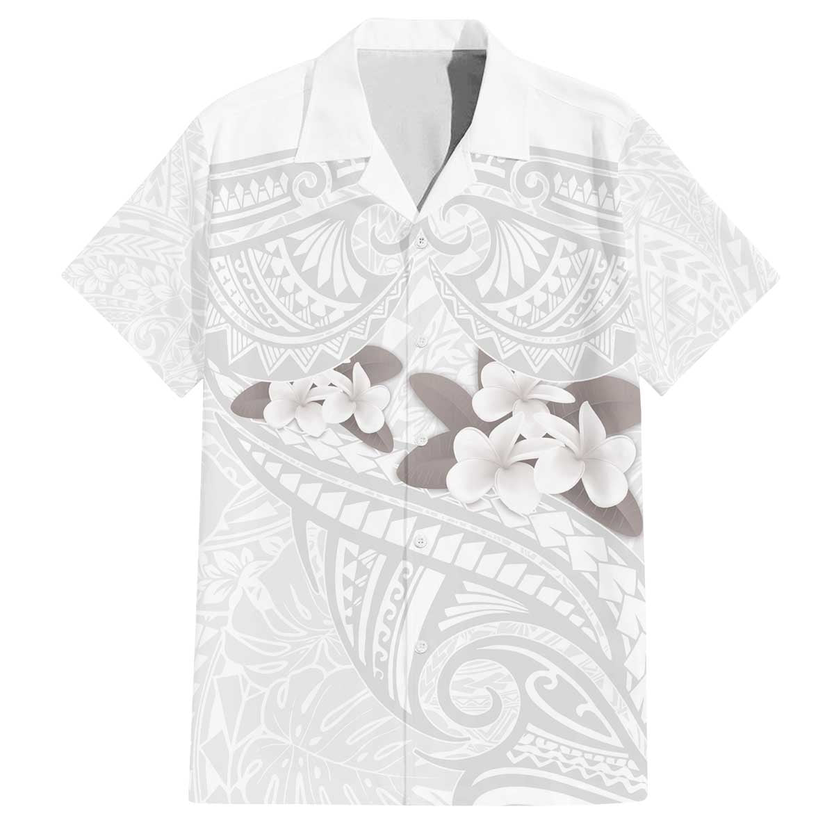 White Polynesia Family Matching Off Shoulder Short Dress and Hawaiian Shirt Tribal Pattern Tropical Frangipani LT14 Dad's Shirt - Short Sleeve White - Polynesian Pride