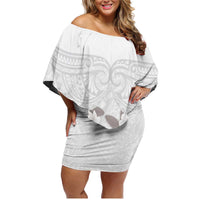 White Polynesia Family Matching Off Shoulder Short Dress and Hawaiian Shirt Tribal Pattern Tropical Frangipani LT14 Mom's Dress White - Polynesian Pride