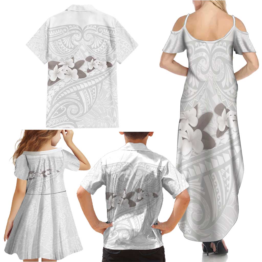 White Polynesia Family Matching Summer Maxi Dress and Hawaiian Shirt Tribal Pattern Tropical Frangipani LT14 - Polynesian Pride