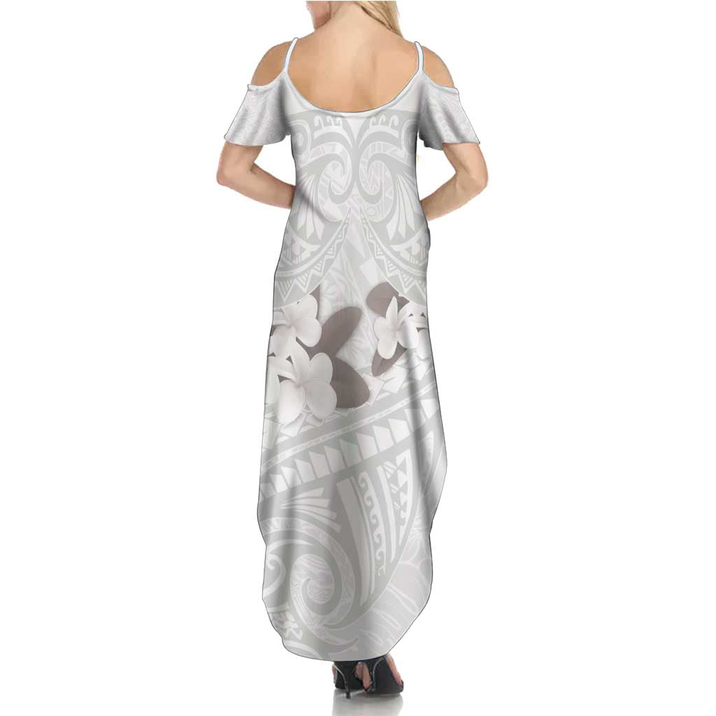White Polynesia Family Matching Summer Maxi Dress and Hawaiian Shirt Tribal Pattern Tropical Frangipani LT14 - Polynesian Pride