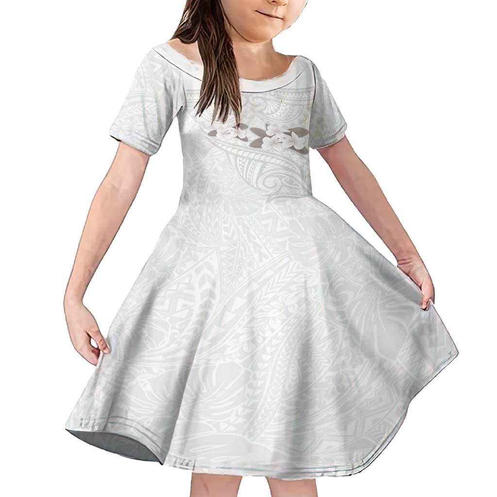 White Polynesia Family Matching Tank Maxi Dress and Hawaiian Shirt Tribal Pattern Tropical Frangipani LT14 Daughter's Dress White - Polynesian Pride