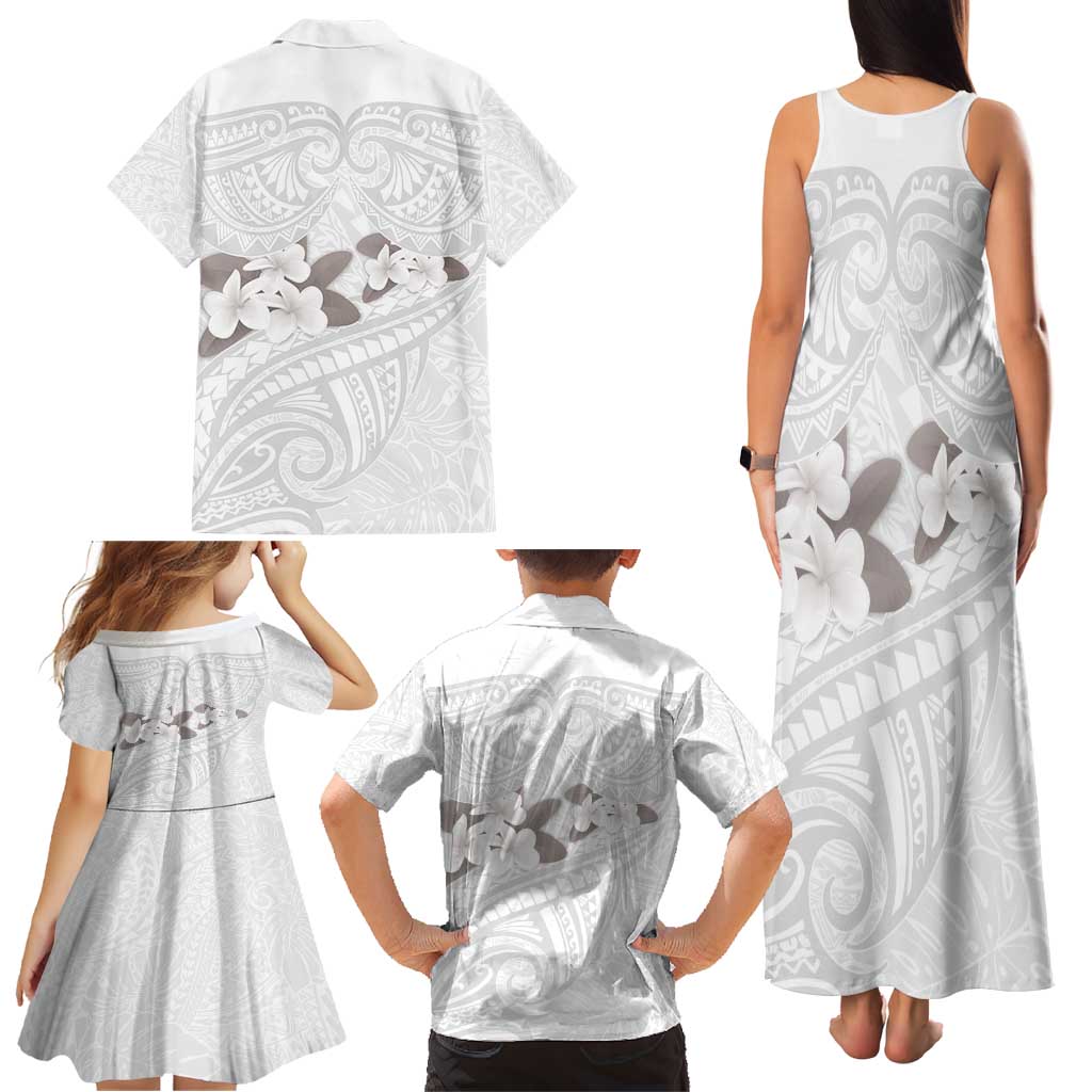White Polynesia Family Matching Tank Maxi Dress and Hawaiian Shirt Tribal Pattern Tropical Frangipani LT14 - Polynesian Pride