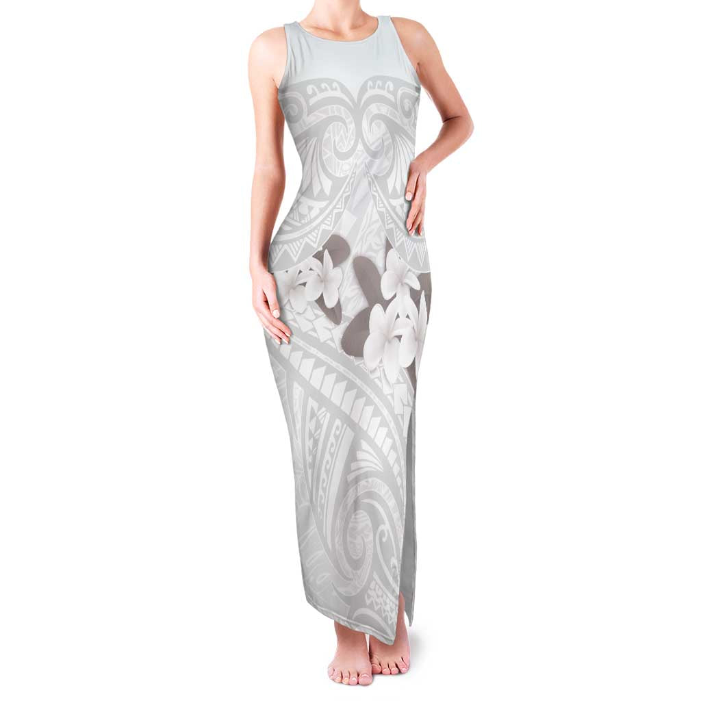 White Polynesia Family Matching Tank Maxi Dress and Hawaiian Shirt Tribal Pattern Tropical Frangipani LT14 Mom's Dress White - Polynesian Pride