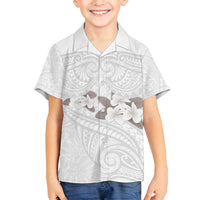 White Polynesia Family Matching Tank Maxi Dress and Hawaiian Shirt Tribal Pattern Tropical Frangipani LT14 Son's Shirt White - Polynesian Pride