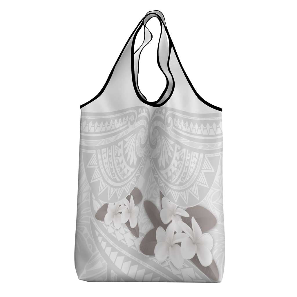 White Polynesia Grocery Bag Tribal Pattern Tropical Frangipani LT14 - Polynesian Pride